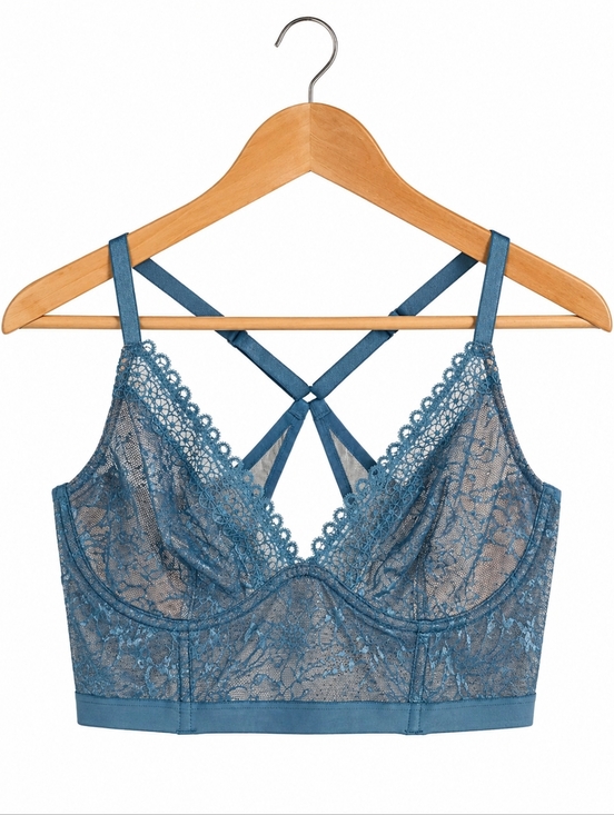 Victoria's Secret Other - Victoria’s Secret Very Sexy Lace Longline Bra Blue 34D Unlined Plunge